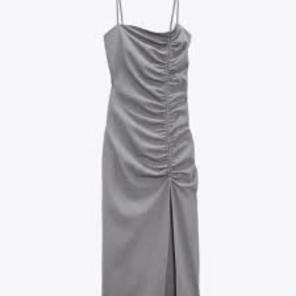 Zara Strapless Gray Dress with Ruched Front